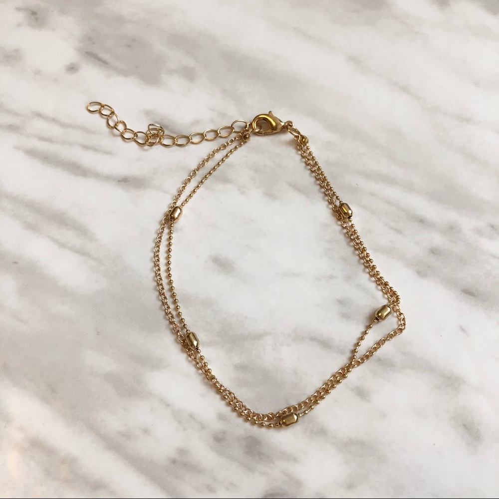 🎉 New Double Layer Beaded Gold Plated Adjustable Ankle Bracelet